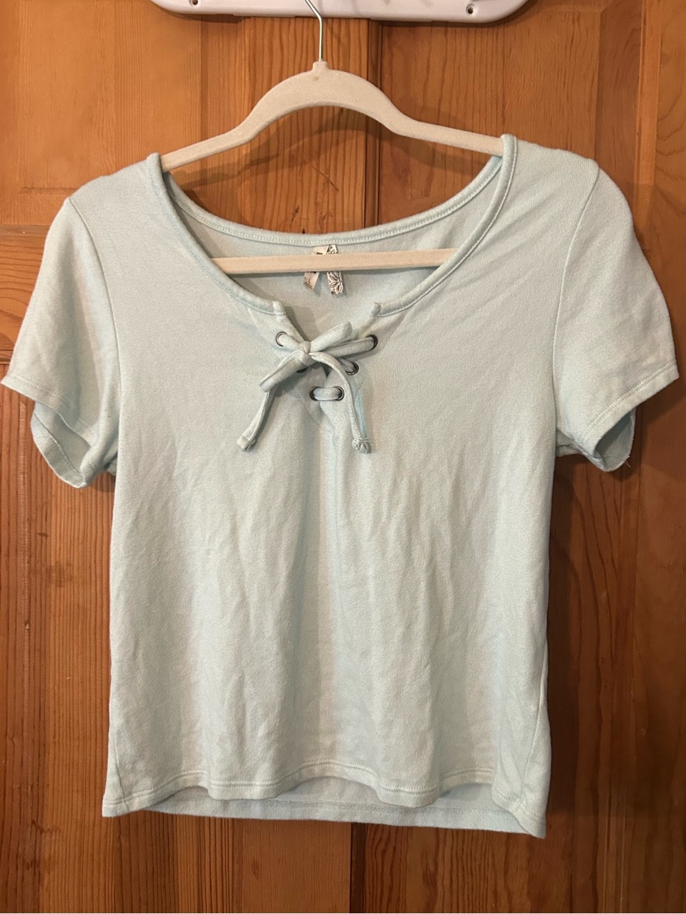 Mudd Pale Blue Lace-Up Scoop Neck Short Sleeve Tee